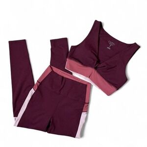 Z‎ Supply Active and Leggings Colorblock Burgundy Mauve Athleisure 2 Piece Set